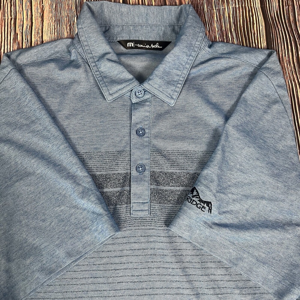Travis Mathew Oceanside Blocked Polo in Blue with Stripes Men's Size Large